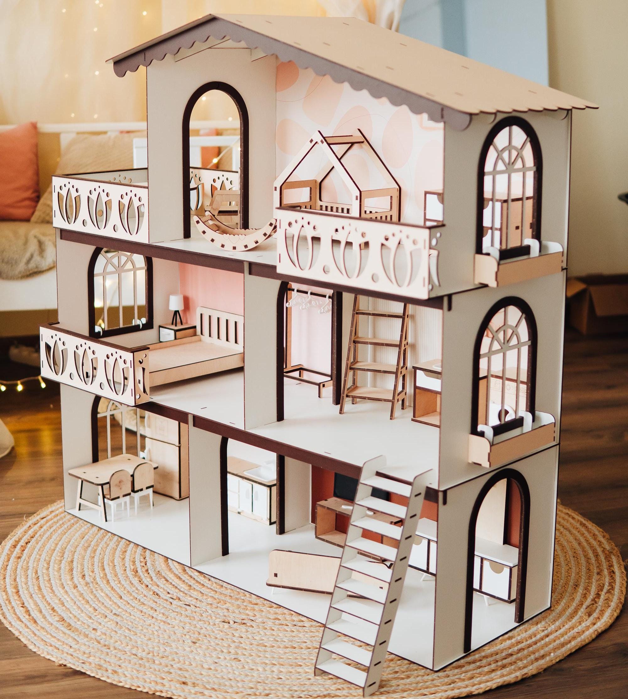 Wooden dollhouse fully assembled - Etsy 日本
