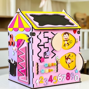 Kids circus busy house, wooden busy house, montessori house, busy house toddler, wooden toy for kids, busy board house, busy house for kids