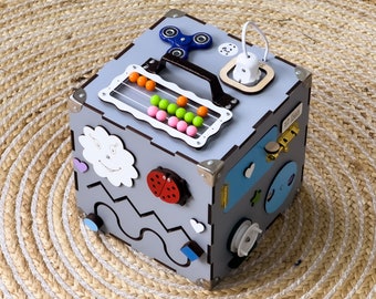 Busy Cube Wooden, Busy Cube 1 year old, 1st Birthday Gift for Baby, Travel Busy Board, Montessori Busy Cube, Activity Cube