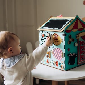 Circus wooden busy house, colorful busy board house, busy for toddler, interactive kids toy, busy house toddler, wood toddler play house toy