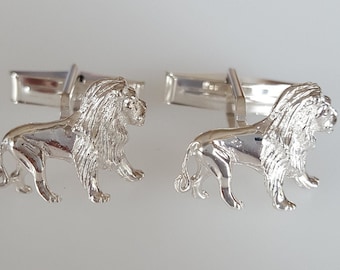 Lion Cufflinks in 925 Sterling Silver (personalise with initials & a date on the swivel for FREE)