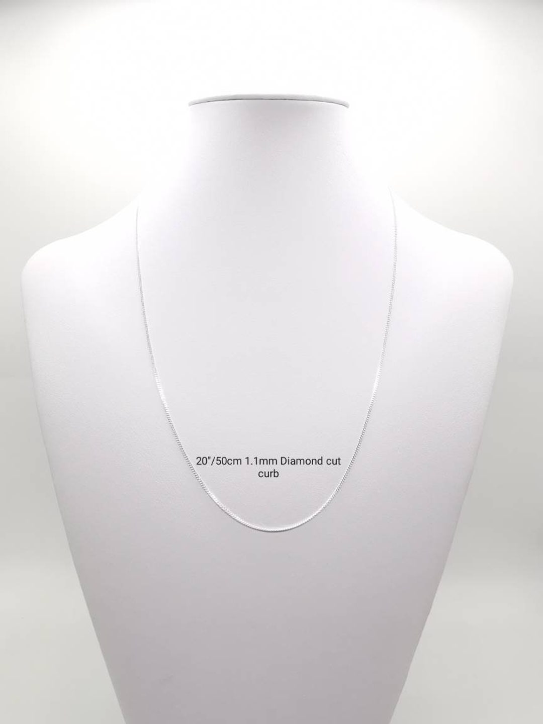 20 50cm Length Diamond Cut Curb Chain in 925 Sterling Silver 1.1mm Thickness With a Bolt Ring Fastener Etsy