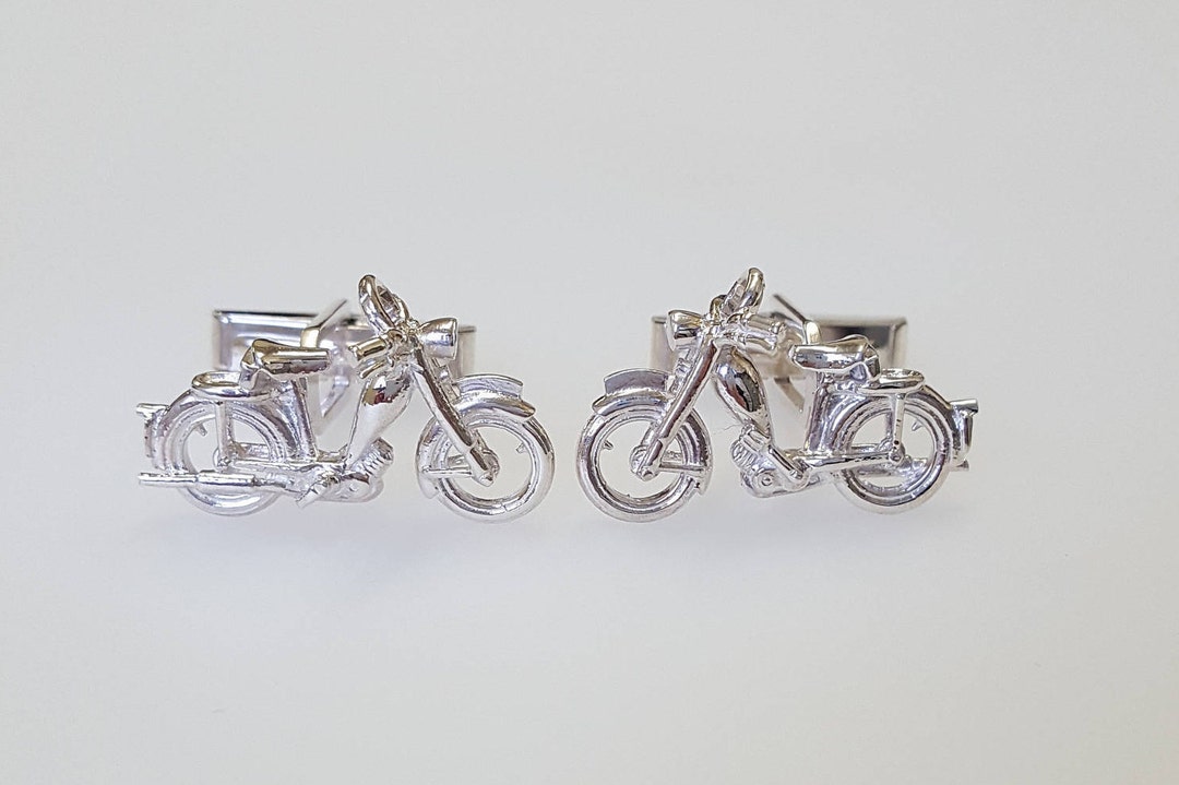 Vintage Style Moped Cufflinks: 925 Sterling Silver, Personalized