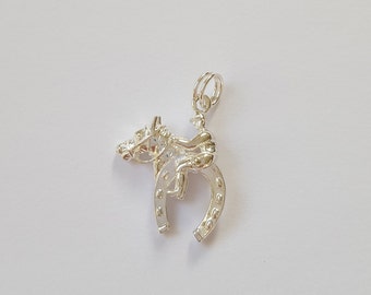 Sterling Silver Horse Rider Horseshoe Charm: Vintage Style Pendant