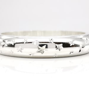 Celeste - Hand Engraved Scattered Random Stars Ring 3mm available in 950 Platinum, 18ct and 9ct White & Yellow Gold and 925 Sterling Silver)