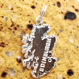 Pendentif carte de l'Ecosse (Édimbourg) en argent sterling 925 massif style vintage neuf