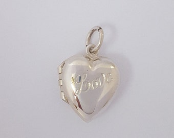 Heart Locket Pendant Hand Engraved with 'Love' in 925 Sterling Silver