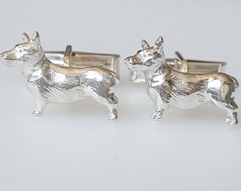 Corgi Cufflinks in 925 Sterling Silver (personalise with initials & a date on the swivel for FREE)