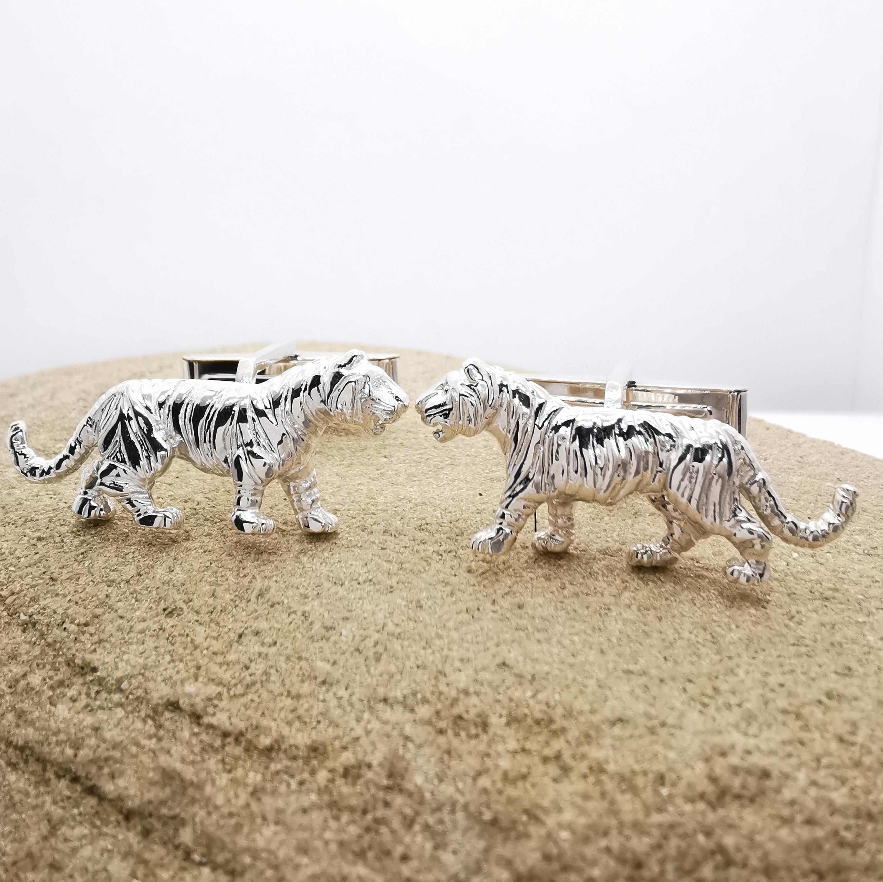 Sterling Silver Tiger Cufflinks: Personalised Gift