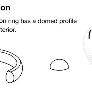 Puede incluir: Un diagrama que muestra el estilo de anillo "Court Section". El anillo tiene un perfil abovedado y un interior abovedado.