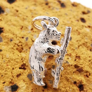 Sterling Silver Bear & Ragged Staff Charm Pendant: Vintage Style