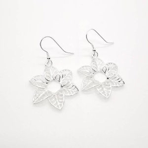 Flower Leaf Drop Dangle Earrings in 925 Sterling Silver Vintage Style