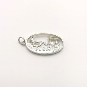 Horse & Carriage Oval Vintage style new Pendant in 925 Sterling Silver