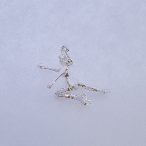 Ice Skater Charm Pendant in solid 925 Sterling Silver Vintage Style new