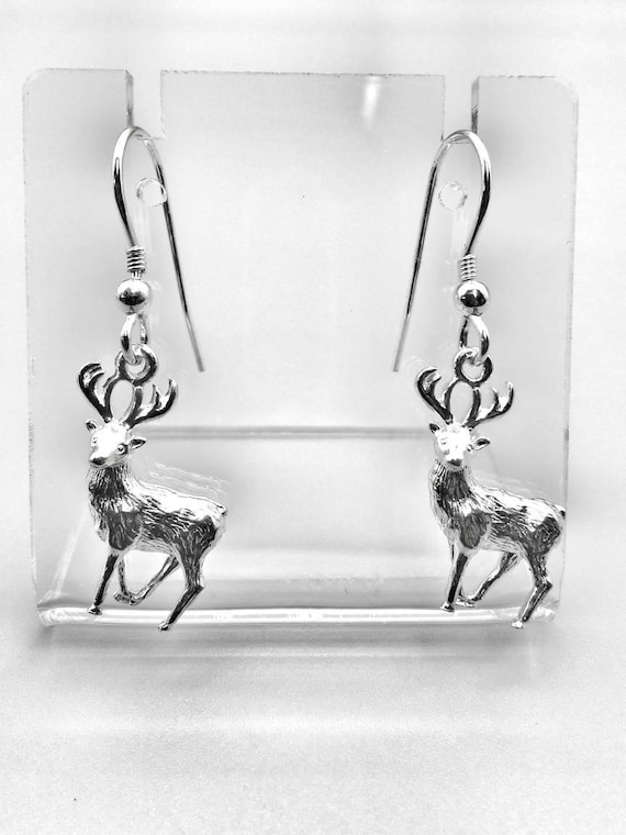 Boucles D'oreilles Pendantes En Argent 925 - Motif Cerf Ou Faune - Fait Main UK