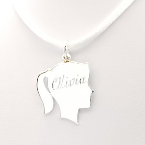 Sterling Silver Personalised Girl's Head  Pendant Vintage Style