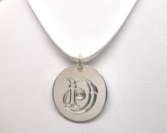 Sterling Silver 20mm Round Pendant available to be Personalised with a decorative Initial