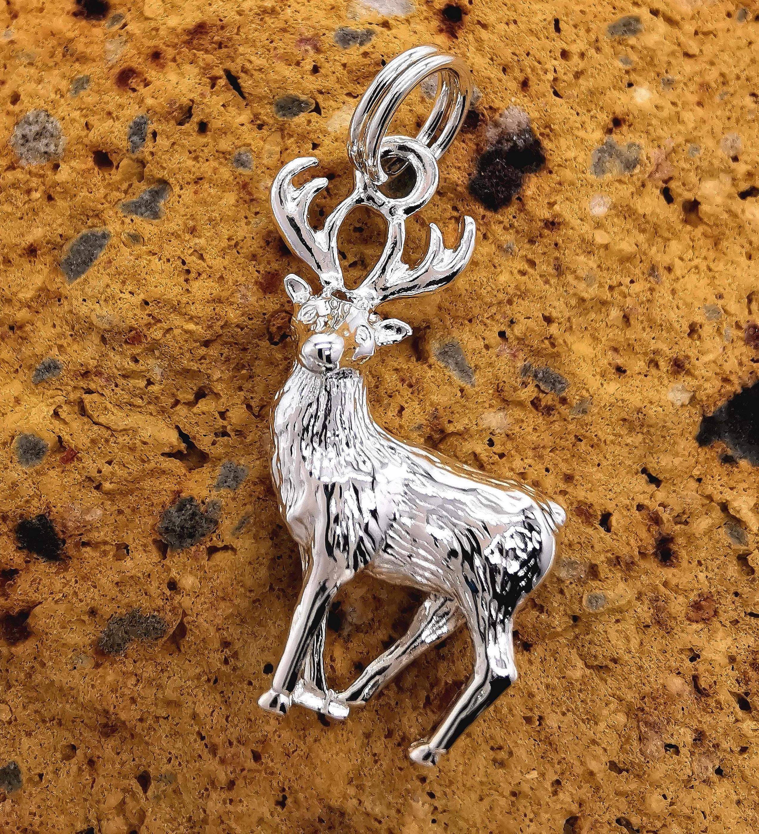 Collier pendentif cerf en argent sterling vintage avec fausse pierre