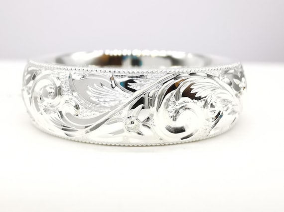 Arthur Old English Style Scroll Hand Engraved Ring 6mm available in 950 Platinum 18ct 9ct White Rose or Yellow Gold and 925 Silver Etsy Mexico