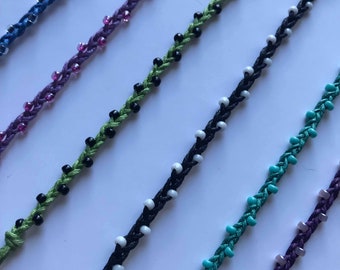 Macrame Beaded Plait Anklet/Bracelet (variety of both bead and thread colours available) design 6