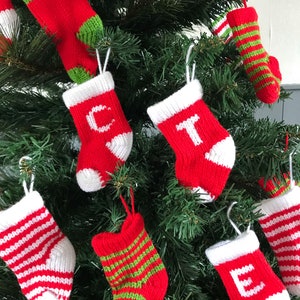 Personalised Knitted Christmas Tree Decoration in red and white Knitted Christmas Stocking with Initial my smallest sized stockings image 4