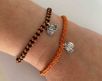 Pumpkin/Halloween Macrame Charm Anklet/Bracelet (single loop knot design)