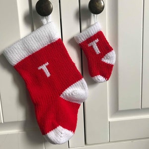 Personalised Knitted Christmas Tree Decoration in red and white Knitted Christmas Stocking with Initial my smallest sized stockings image 7