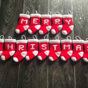 Personalised Knitted Christmas Tree Decoration in red and white Knitted Christmas Stocking with Initial my smallest sized stockings image 3