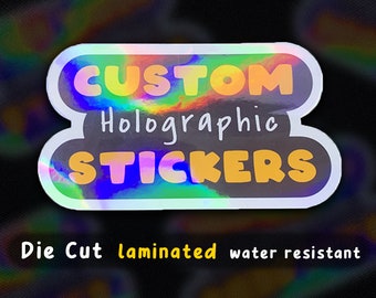 50 Custom Holographic Die Cut Vinyl Stickers with Your Own Image Design Logo Artwork | ANY SHAPE | Holo Shiny