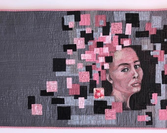 Recovery. Quilted wall art thread painted portrait