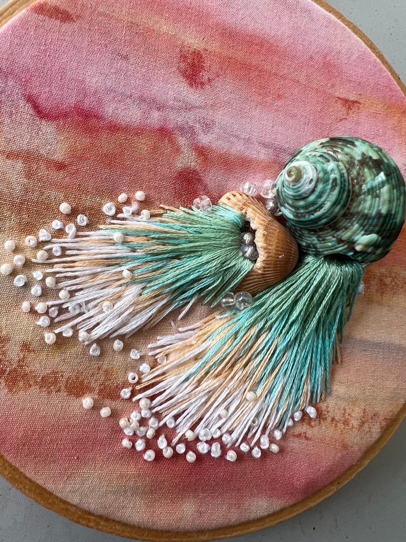 Shell, Embroidery, Embroidered, Mixed Media, Seashell Wallhanging - Etsy