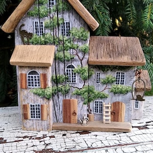 Miniature rustic house, rustic house decor, wooden house, wood house decor, driftwood house, country farmhouse, cozy home, hygge decor