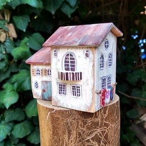 Miniature seaside Wooden house, White tiny coastal house, mini beach cottage