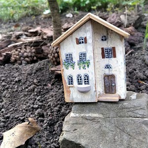 Wooden House Rustic White Cottage, tiny cozy cottage, Driftwood Style Miniature
