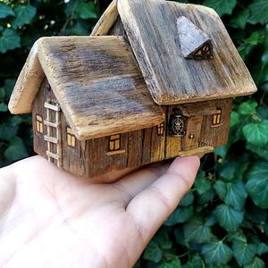 Wooden rustic house, tiny house, rustic home decor, driftwood house, mini wooden cottage, coastal home decor, farmhouse decor, boho decor