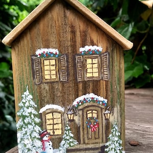 Christmas Country Rustic House Winter Scene, Christmas Miniature Wood House, miniature cozy cottage, wooden cottage, country farmhouse decor