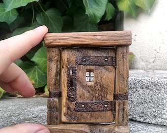 Wooden Fairy Door, Whimsical Woodland Cottage Door, Enchanted Garden Miniature