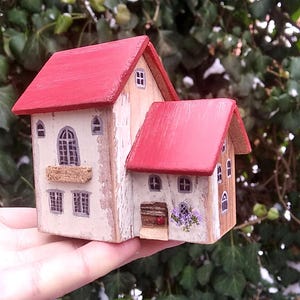 Rustic miniature wooden house, White cottage, Scandinavian driftwood houses