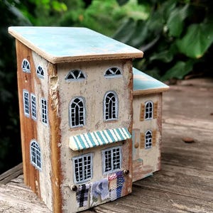 Miniature house, wooden cottage sculpture, small wooden house, farmhouse country decor, driftwood houses, tiny house, Cottagecore Decoration