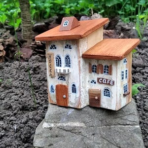 Rustic miniature house, wooden cottage, Scandinavian decor, wooden house miniature, country farmhouse decor, wooden decor, driftwood houses