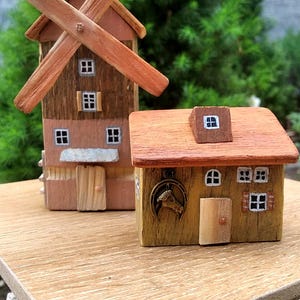 Small wooden houses, miniature rustic Primitive Houses Set of 2, mini wooden village, tiny rustic home decor, farmhouse country decor, ranch