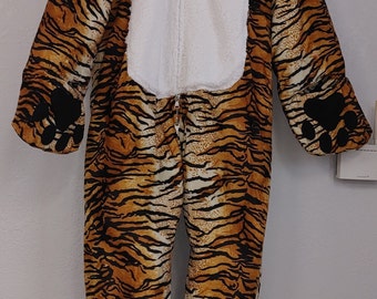 TIGER Velboa 3 layer plush suit footie with tail, Locking Zippers, Paws