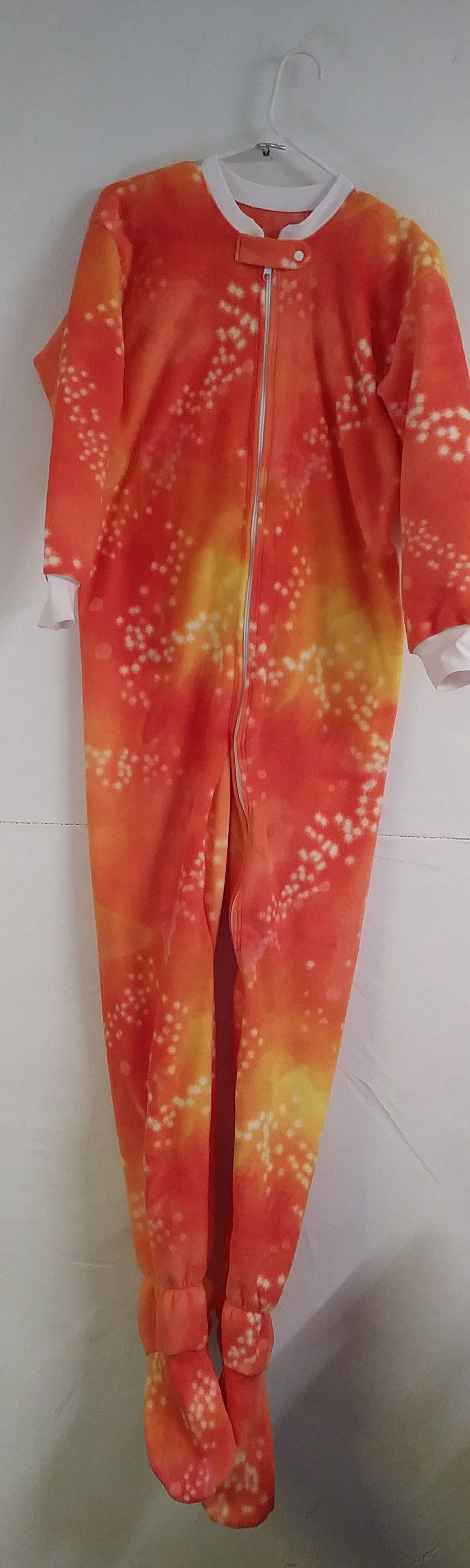 Orange Tie Dye Star Fun Footie Pajamas With LOCKING Zipper Custom Made