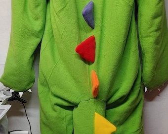 Custom adult locking dinosaur footie pajama with hood, tail, and locking zipper