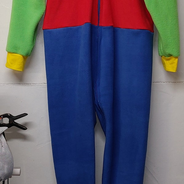 NEW Color Block plush ADULT ABDL cosplay fleece footie pajama featuring locking zipper, elastic in ankles, and vinyl toe caps