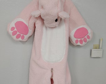 PINK Adult Plush Stuffed Bear Punishment Pajama with Double Locking Zipper+Locking Mouth Zipper