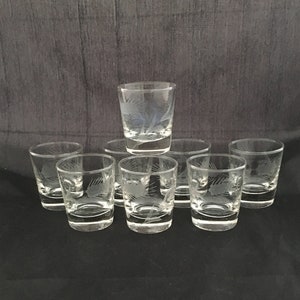 Set of 2 Mid Century Modern Wheat Etched Crystal Shot Glasses, Vintage Stacking Shot Glasses, 1 OZ, Antique Retro Barware, Spirit Tasting