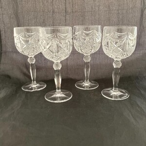 Set of 2 Vintage Heavy Cut Crystal 6OZ Wine Goblets: Nachtmann Eduard, Footed Glasses