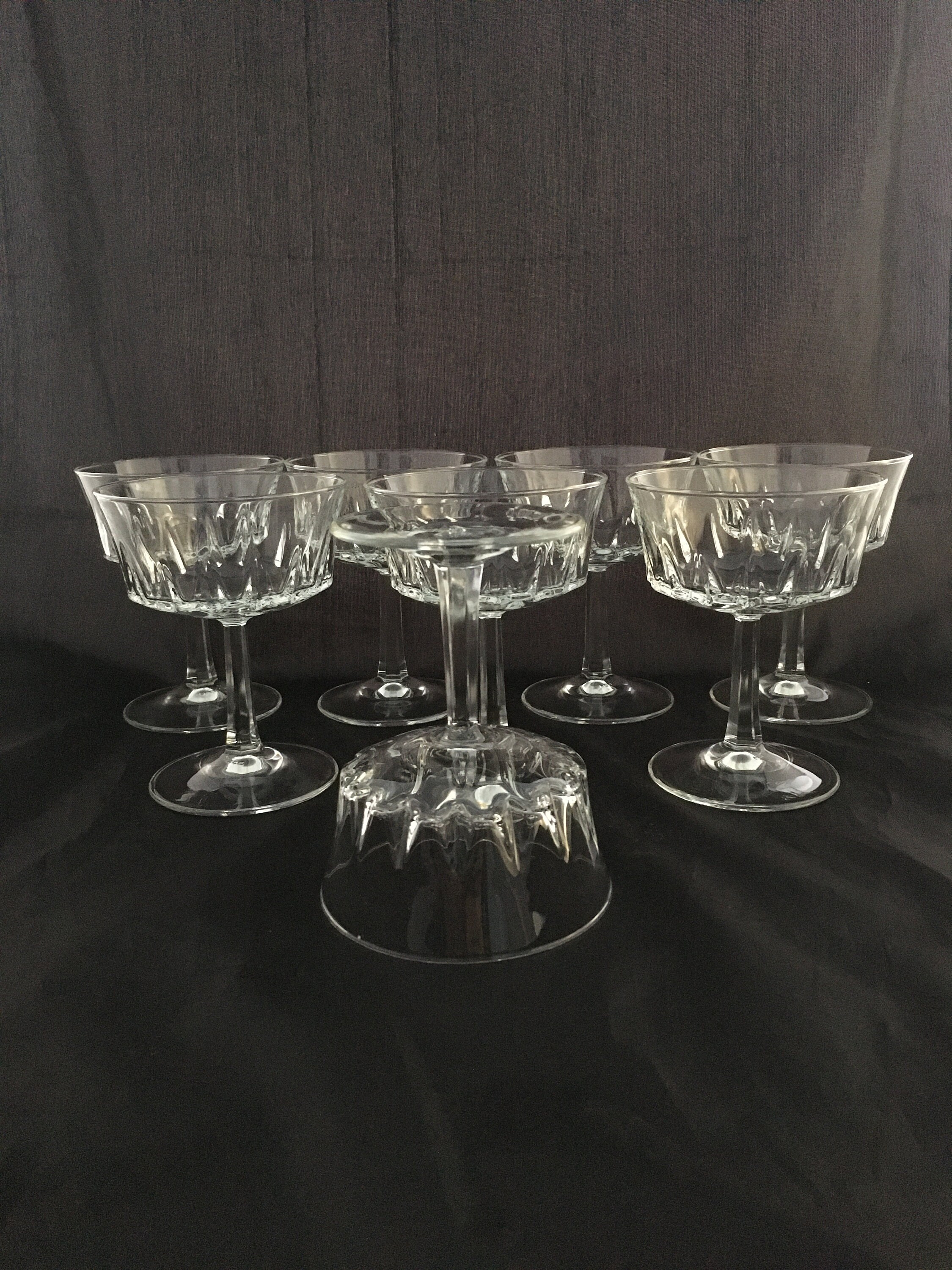 Set of 2 Vintage Cut Crystal Cocktail Coupe Glasses, Mid Century Martini Champagne Saucers