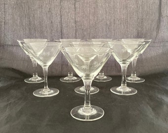 Set of 2 Mid Century Modern Star Etched Small Liquor Cocktail / TINY Martini Glasses, Atomic Stardust, Cordial Sherry Port Liqueur Tasting
